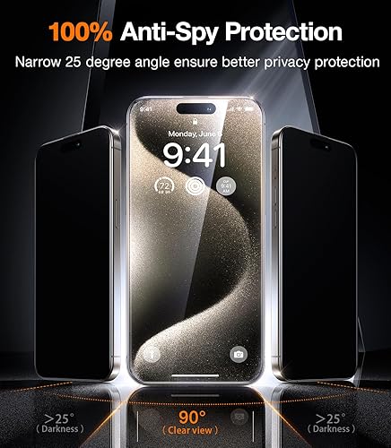 Miniatura 2 de TORRAS Stealth - Protector de pantalla de privacidad para iPhone 15 Pro con vidrio templado 9H duradero y resistente de alta definición para iPhone