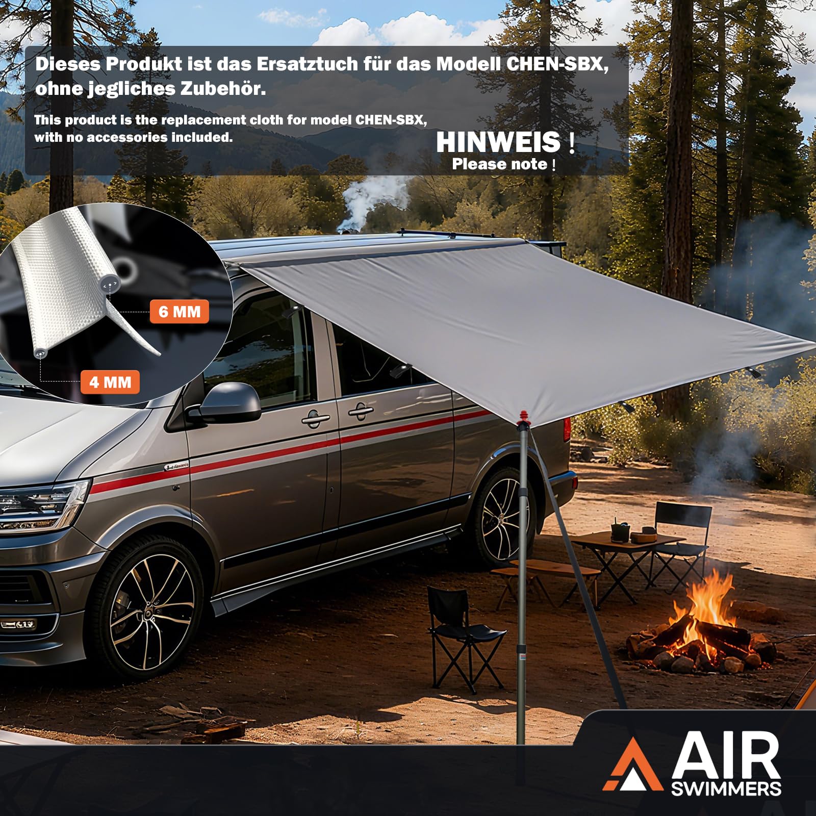 Markise, Sonnensegel mit Keder, Sonnensegel Wohnwagen, Kederschiene(4-6mm), V-w T4, T5, T6, Vorzelt Wohnwagen, Must Have für Camper, Ersatztuch Gibt 250 X250cm(grau)