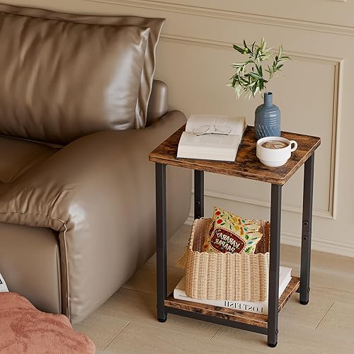 Miniatura 6 de Fixwal Juego de 2 mesas auxiliares, mesa auxiliar pequeña de 2 niveles, mesita de noche, mesita de noche para sala de estar, dormitorio, oficina,