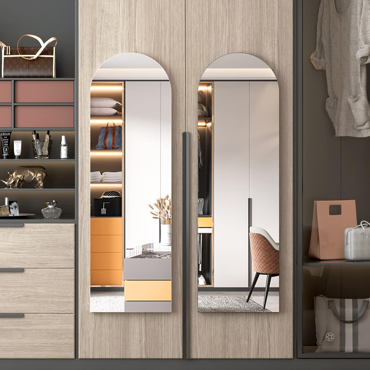 Kasibie Arched Full Length Mirror, 47"x14.5" Wall Mounted Mirror, Over The Door Hanging Mirror, Leaning Against Wall Mirror, Sleek Arched Mirror for Bedroom Living Room (Black) : Home & Kitchen