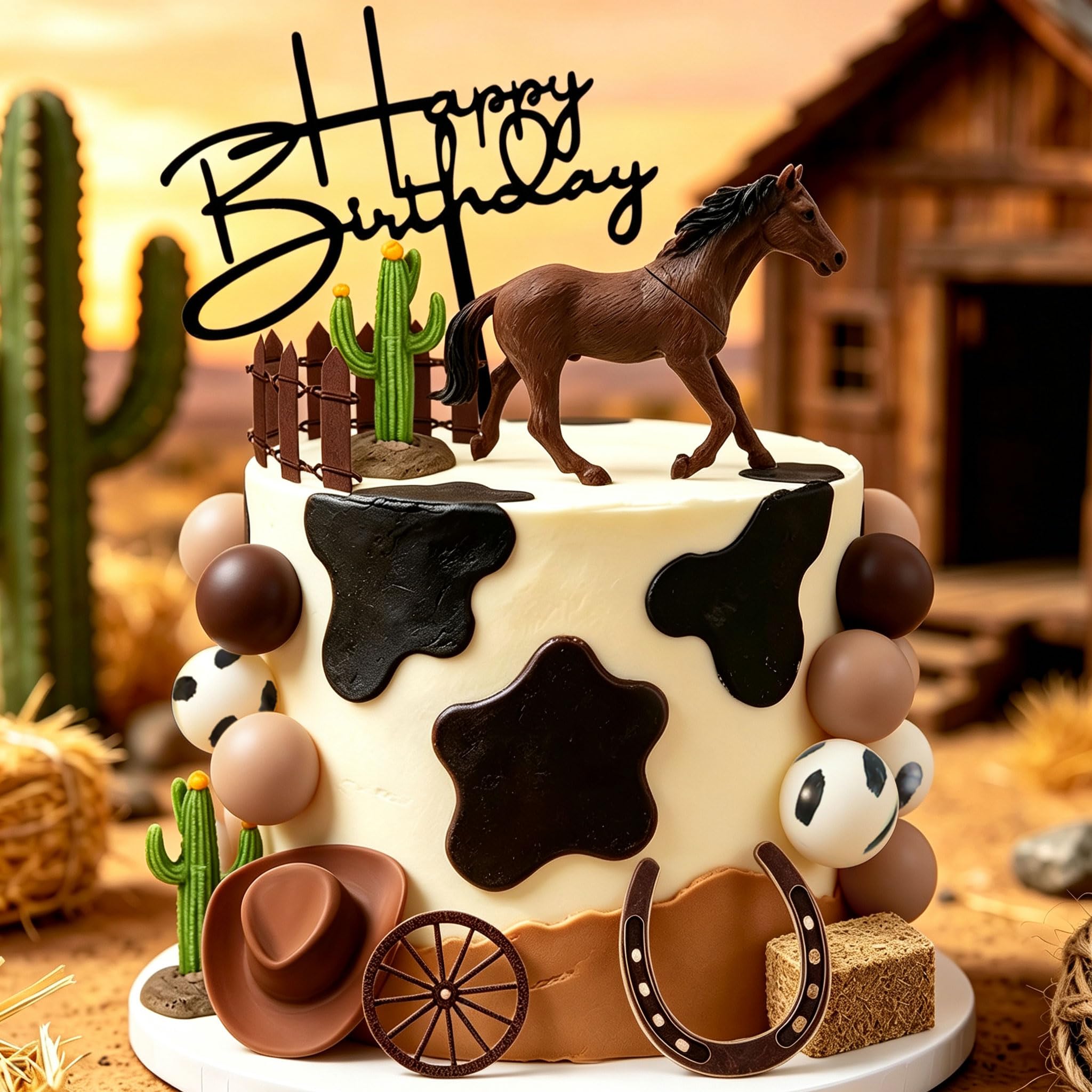 Western Horse Birthday Cake Decorations Set Happy Birthday Sign for Baby Shower First Rodeo Birthday Vaquero Themed Party Favors Supplies - Image 6