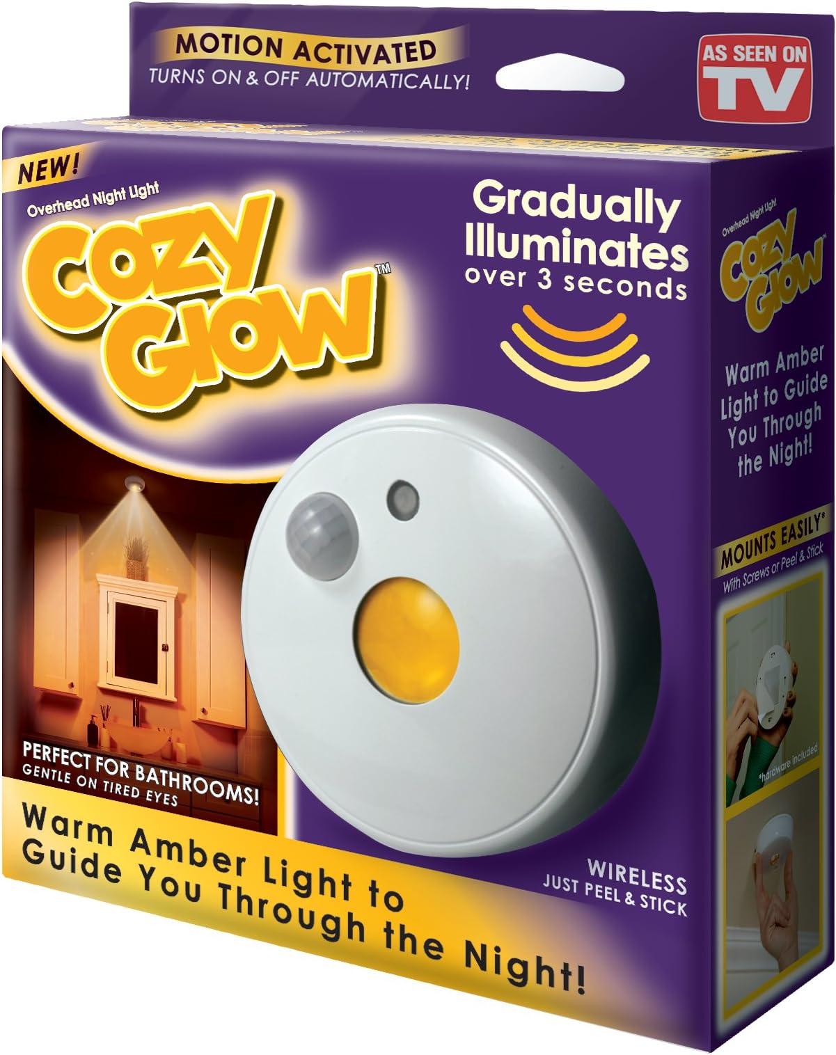 Cozy Glow Overhead Amber Night Light, Wireless, Battery-Powered, Motion-Sensing LED Stick-Anywhere Sleep Friendly Nightlight, 30 Lumens, White
