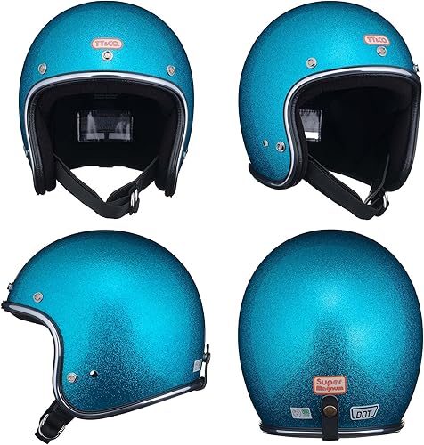Miniatura 2 de TT&CO - Casco de motocicleta retro TT05JG 34 de cara abierta, Super Magnum GINGIRA 70's DOT aprobado para Moto