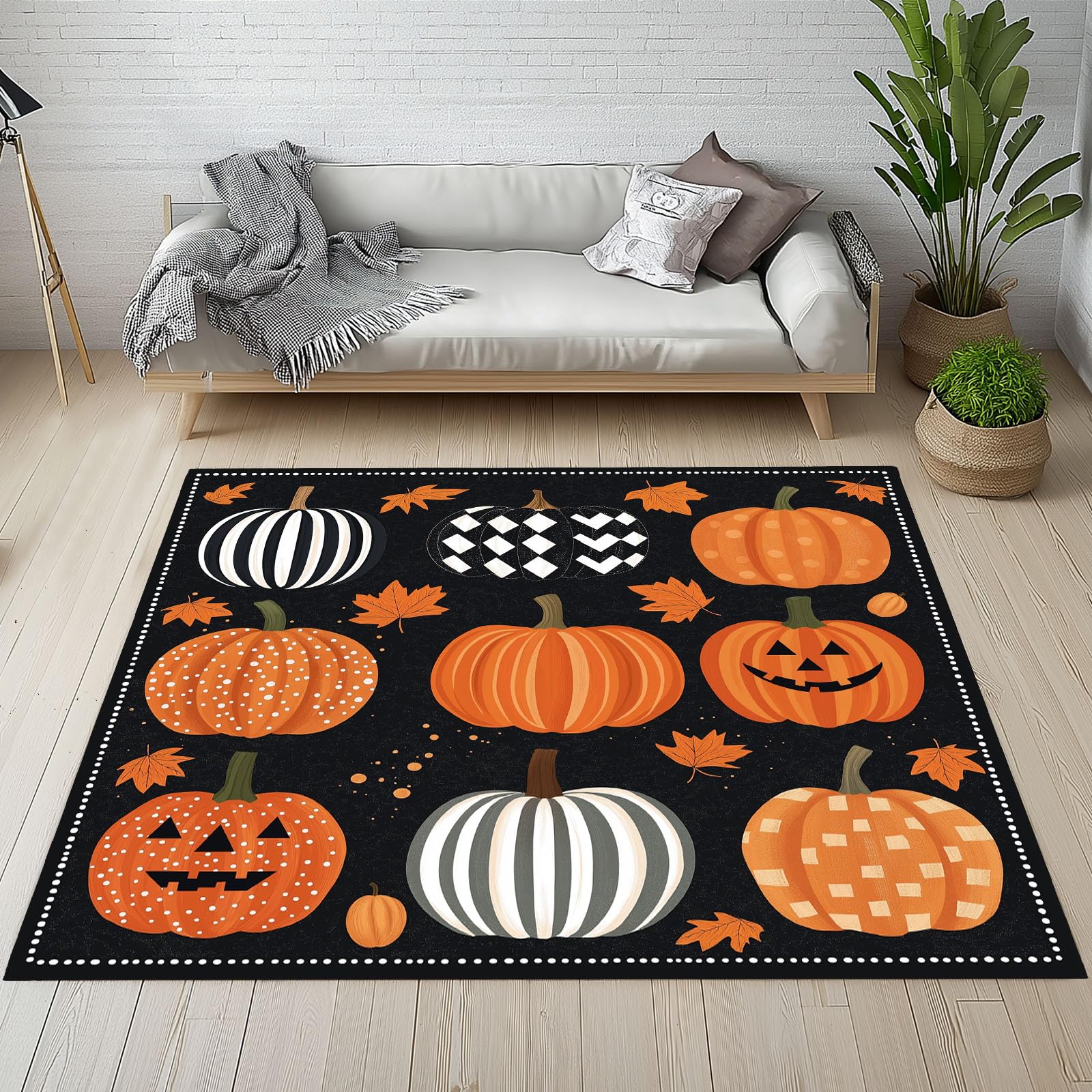 Tapis de salon doux moelleux motifs citrouille et récolte d'automne