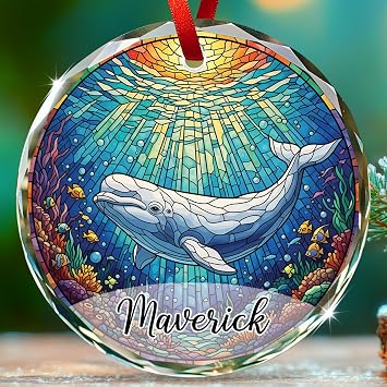 Personalized Name Beluga Whale Glass Ornaments, Beluga Whale Ornament Christmas 2026, Customized Ocean Creatures Christmas Ornament, Sea Animal Xmas Tree Decor Gift for Men Women Sea Lover