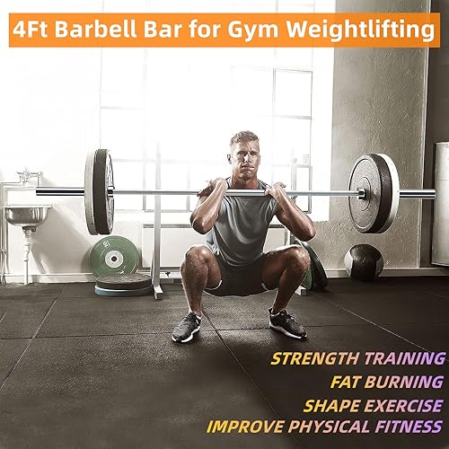Miniatura 2 de Nisorpa Barra de pesas estándar de 4 pies, barra de pesas de hierro sólido para gimnasio, ejercicios en casa, levantamiento de pesas y levantamiento