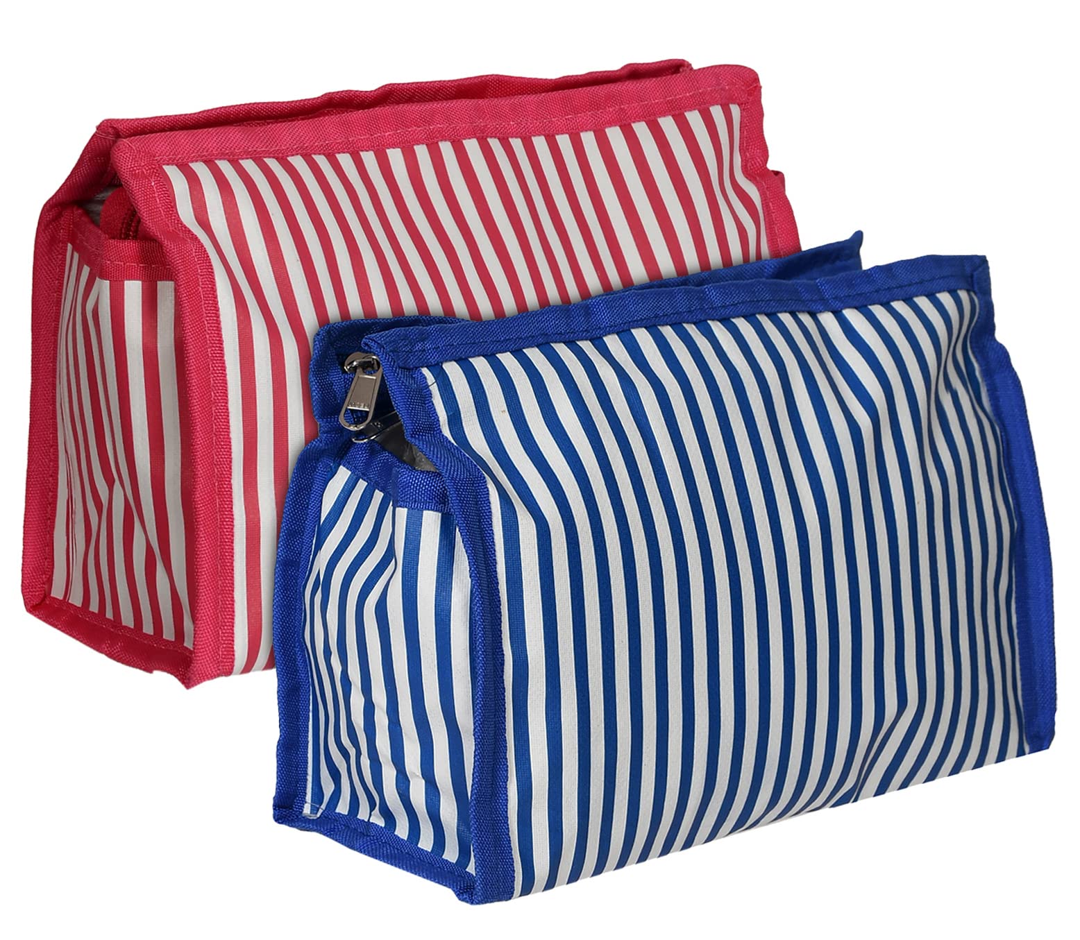 Kuber Industries Lining Print PVC Toiletry Bag for Home & Travelling with 3 Main Zipper (Blue & Pink) 54KM4354-picture-16