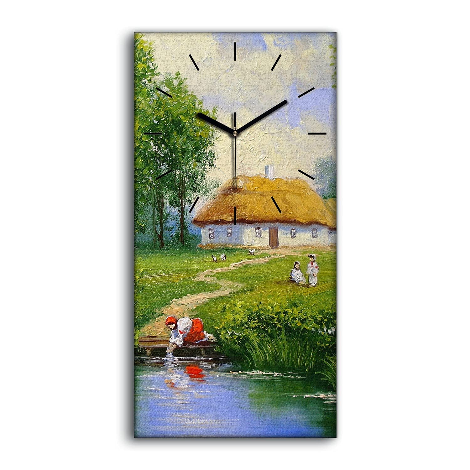 Horloge Toile 30x60cm Art Mural Moderne Mains Noires Village de Water Luxe