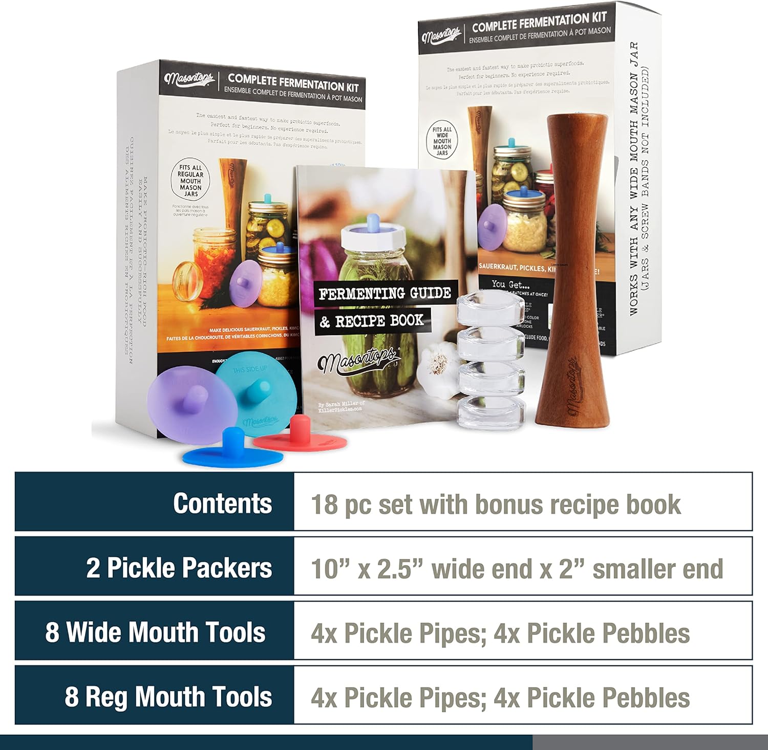 Masontops Complete Mason Jar Fermentation Kits - Wide & Reg Bundle Vegetable Fermenting Set - DIY Equipment Essentials