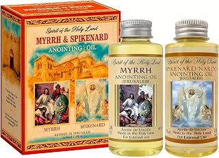 Myrrh & Spikenard Anointing Oil from Holy Land Blessed in Jerusalem 2 Bottles x 60 ml Biblical Anointing Oils for Prayer Christian Religious Gifts for Men Women Premium Gift Box with Prayer Card