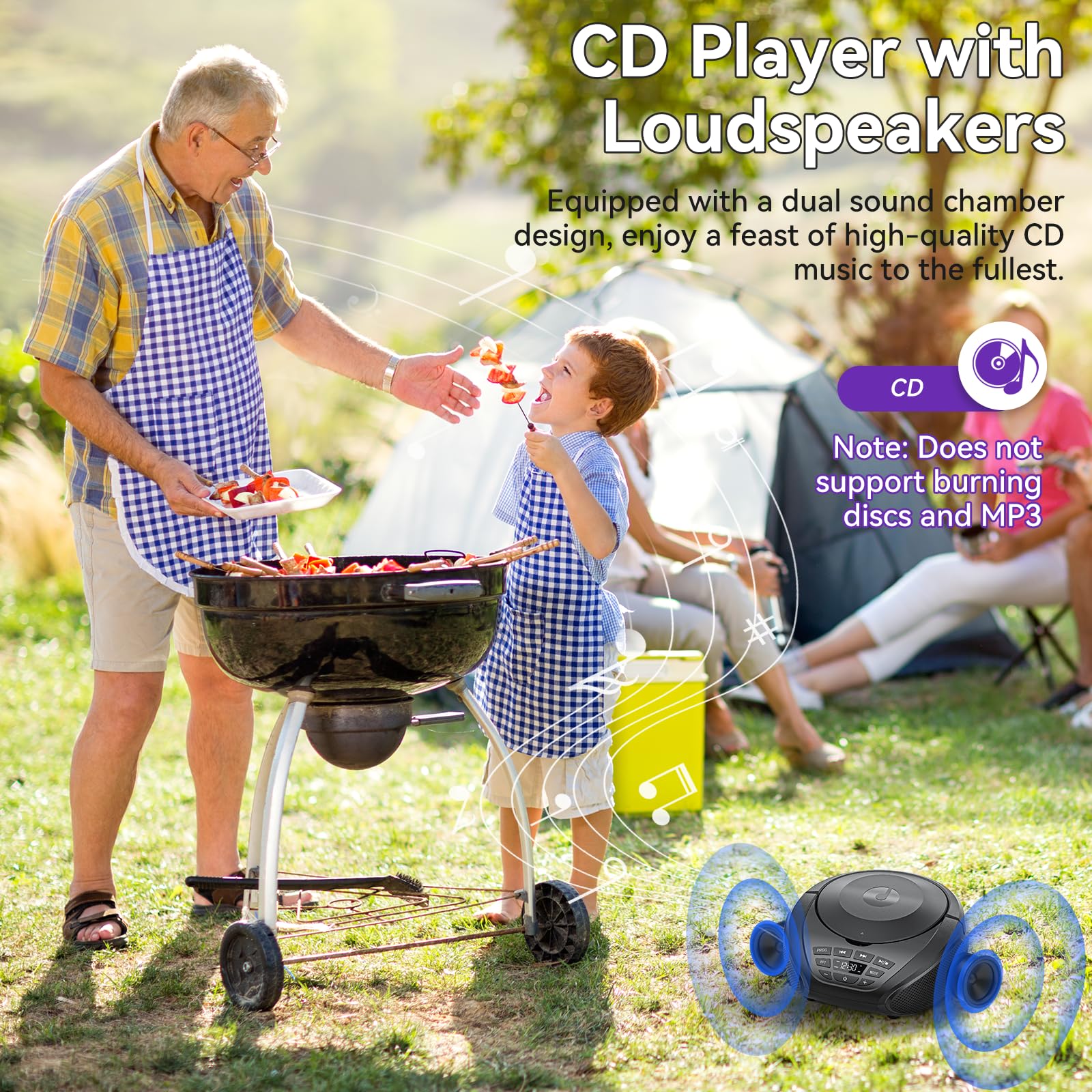 Gueray Lettore CD portatile Boombox Lettori CD audio domestici con altoparlanti Radio FM Ingresso AUX Supporto Cuffie Modalità playlist Riproduzione PROG per audiolibri da esterno e da interno