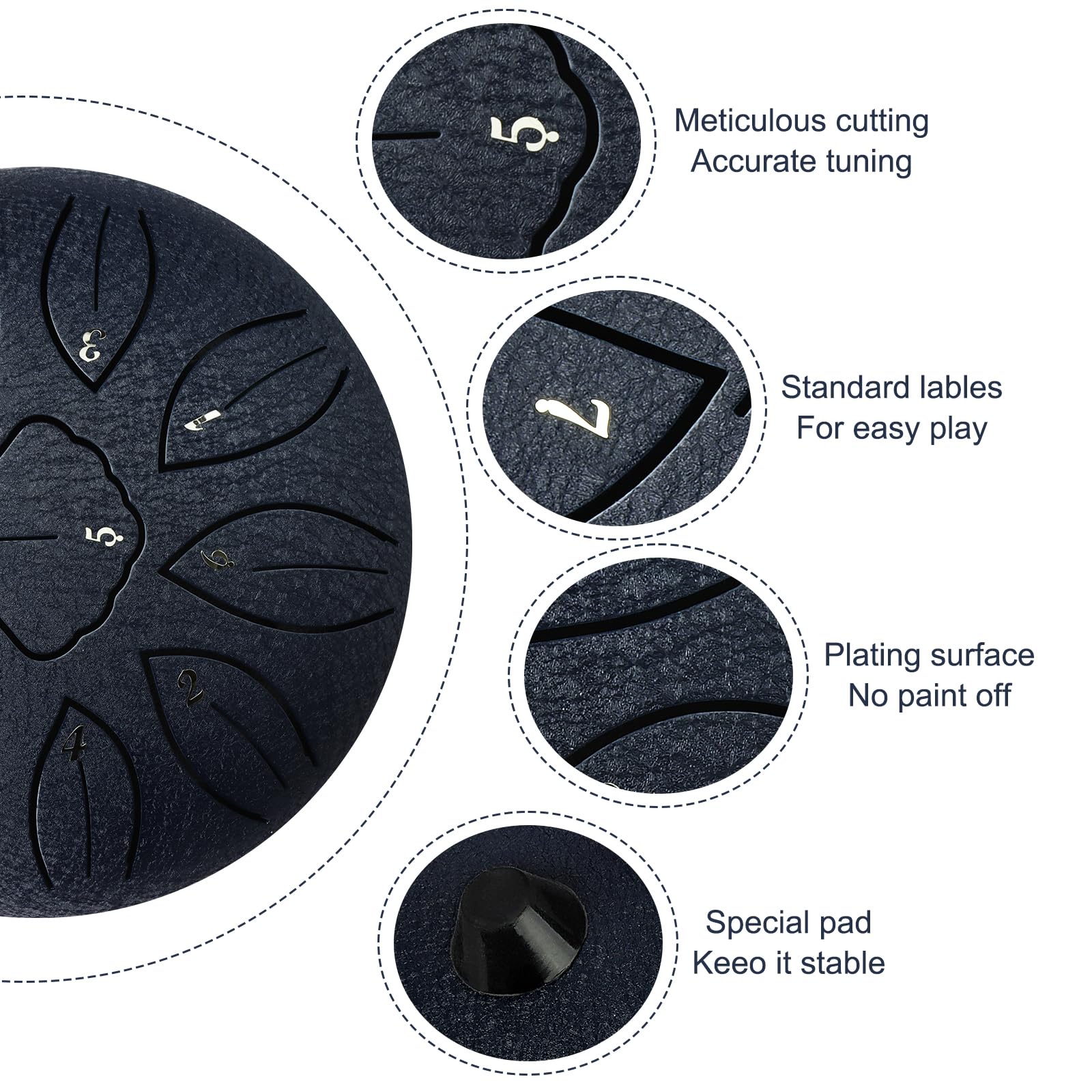 Steel Tongue Drum,Tamburo del Handpan,6 Pollici 11 Note Do Maggiore Accordato Tamburi in Acciaio,Strumento a Percussione Tamburo,con Bacchette per Tamburi Note Sticks per Yoga Sound Healing