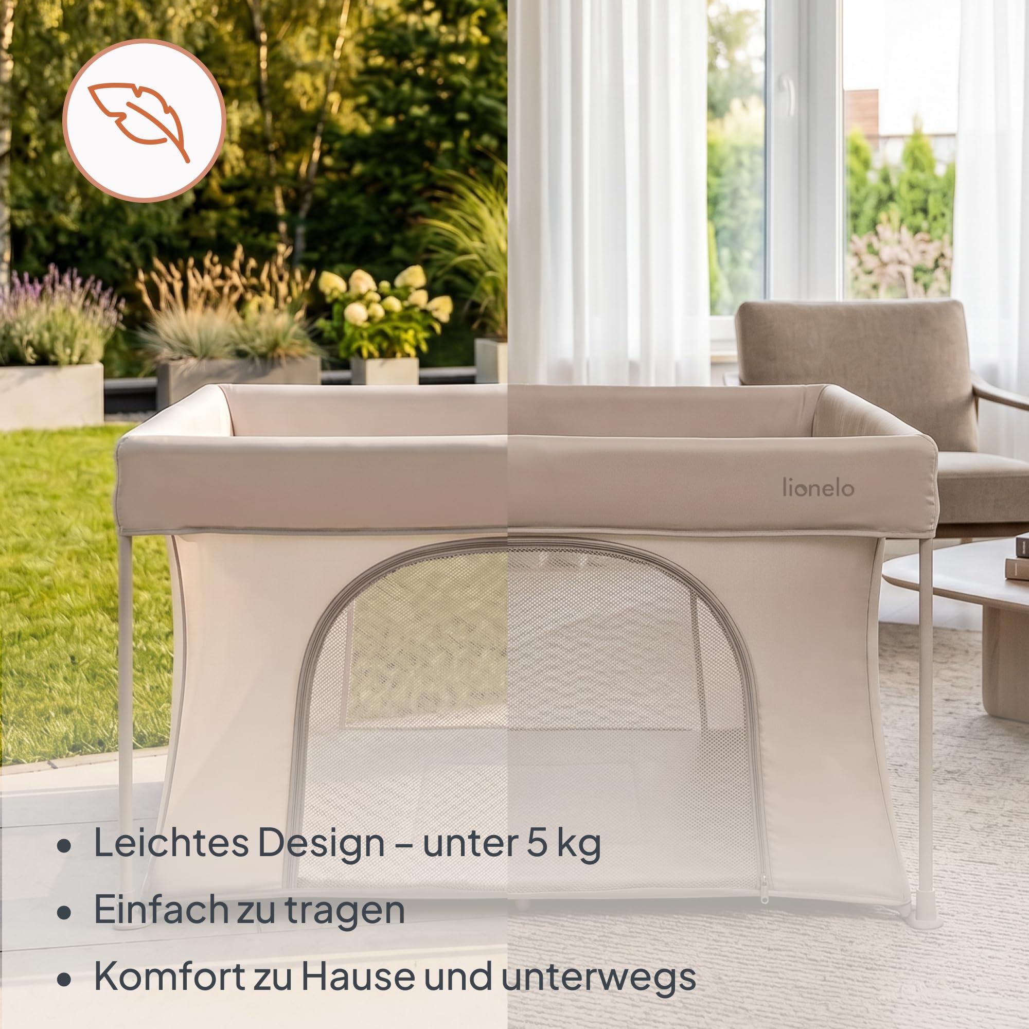 LIONELO Paco Baby Laufstall Faltbar 111 x 111 cm, Kompaktes Laufgitter für Zuhause und Reise, ab Geburt bis 4 Jahre, 4,1 kg, Mit Tragetasche, Netzseiten, Seiteneinstieg, bis 15 kg