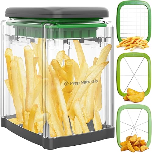 PrepNaturals Cortador de papas fritas 3 en 1 - Cortador de papas fritas - Cortador de papas fritas - Picador de alimentos manual - Cortador de