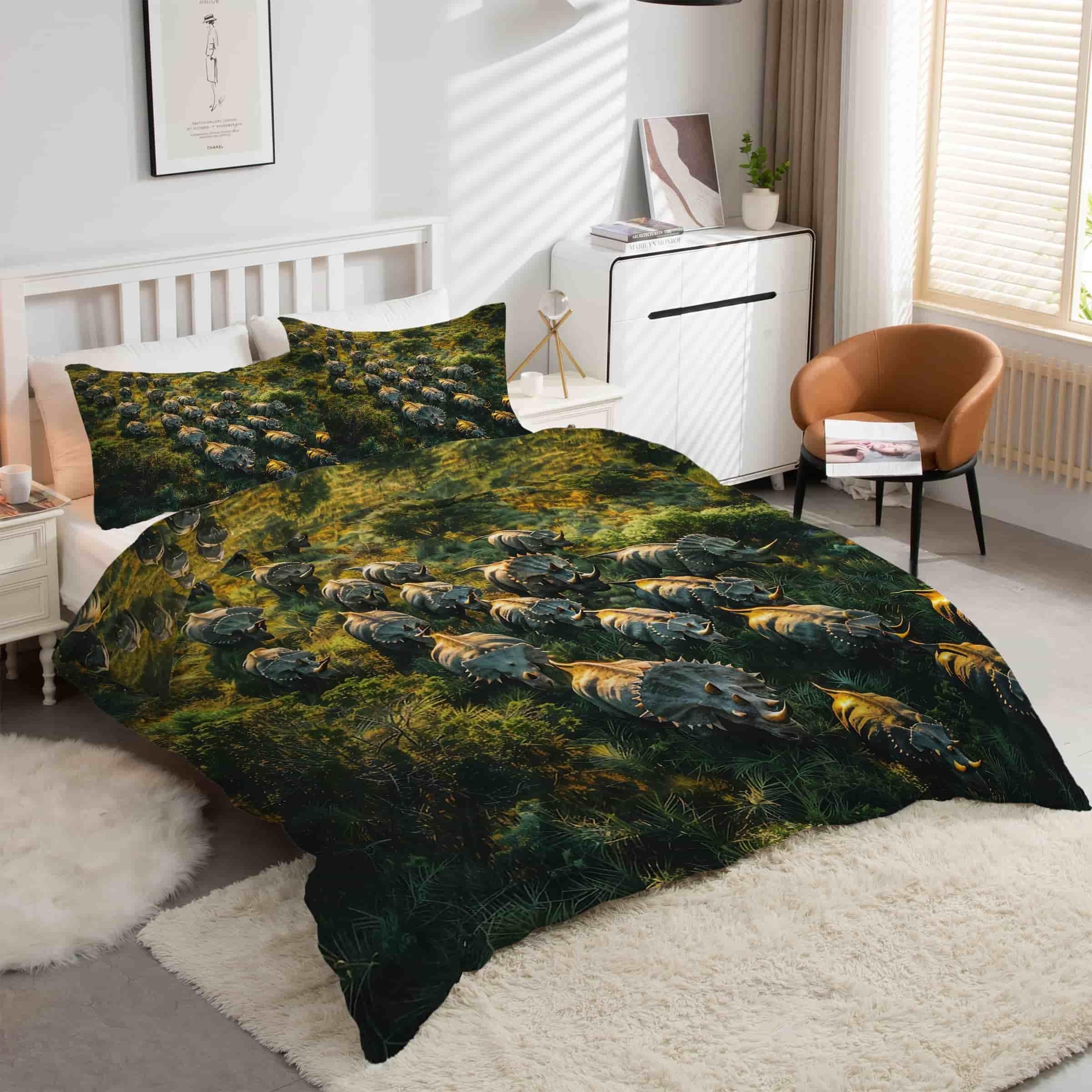 Housse de couette Triceratops 160x200 pour créer une chambre d'enfant sur le thème dinosaure