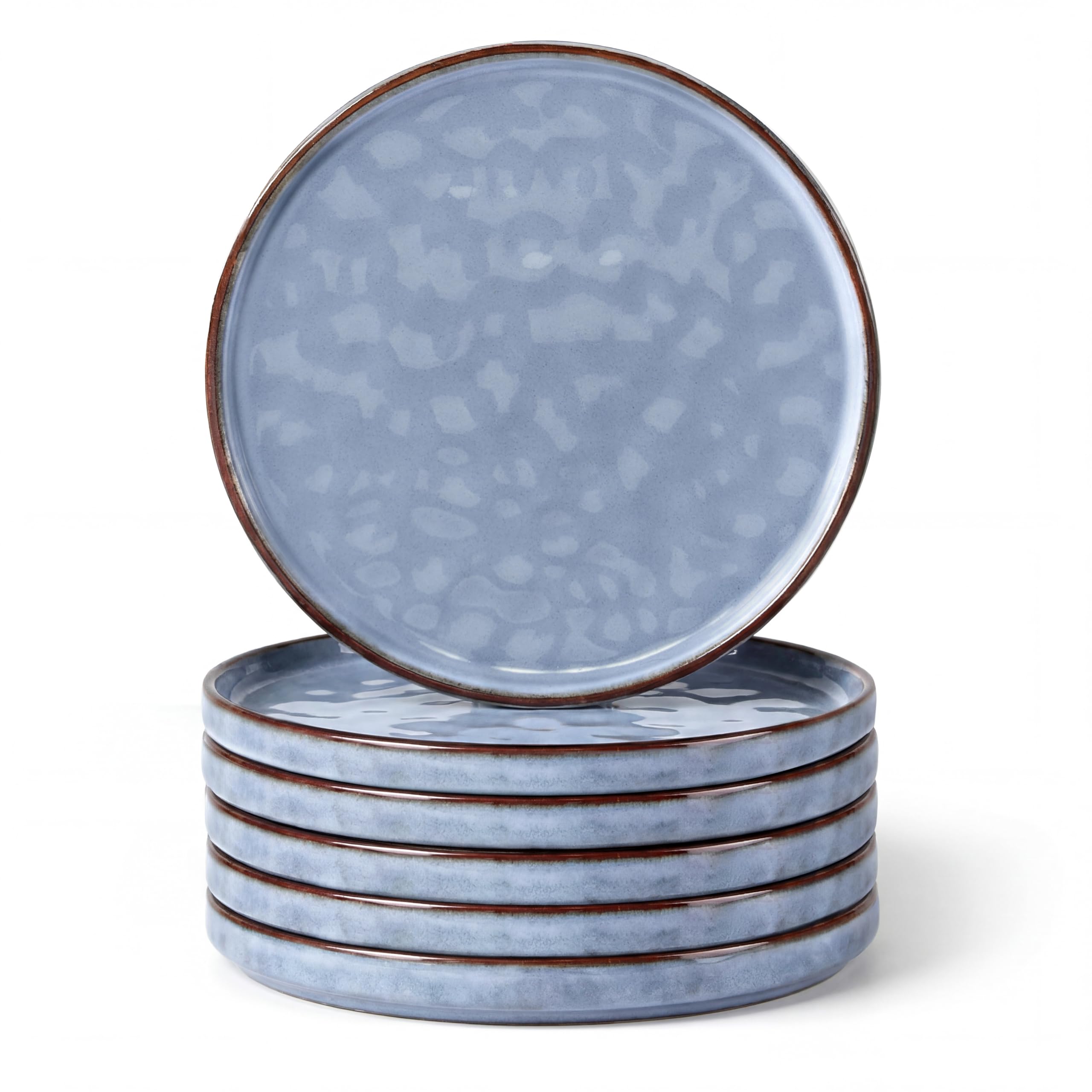 Herogo Dessert Plates Set of 6, Stoneware Tableware Side Plates 8 Inch / 20.3 cm, Reactive Glaze Serving Dish Small Plate for Party, Wedding, Birthday, BBQ, Dishwasher & Microwave Safe - Grayish Blue