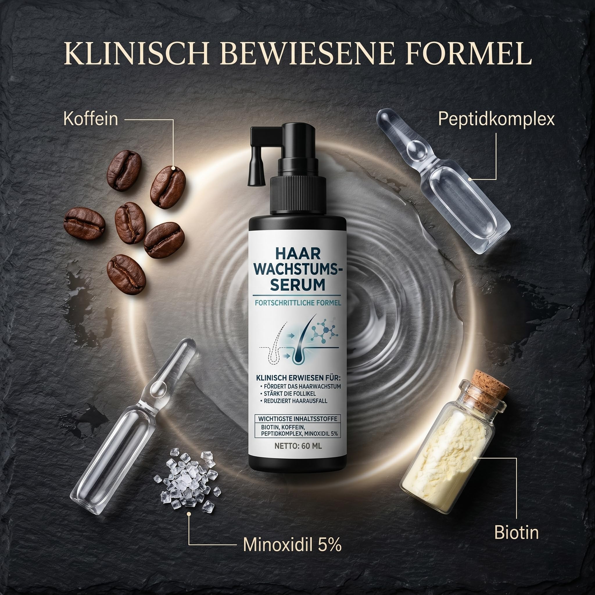 Hair Growth Spray, 60 ML Haarwachstum Spray, Natürlich Haarwachstum Beschleunigen, Stärkt die Haarfollikel, Beschleunigt das Hair Growth, Haarausfall Vorbeugen für Frauen & Männer