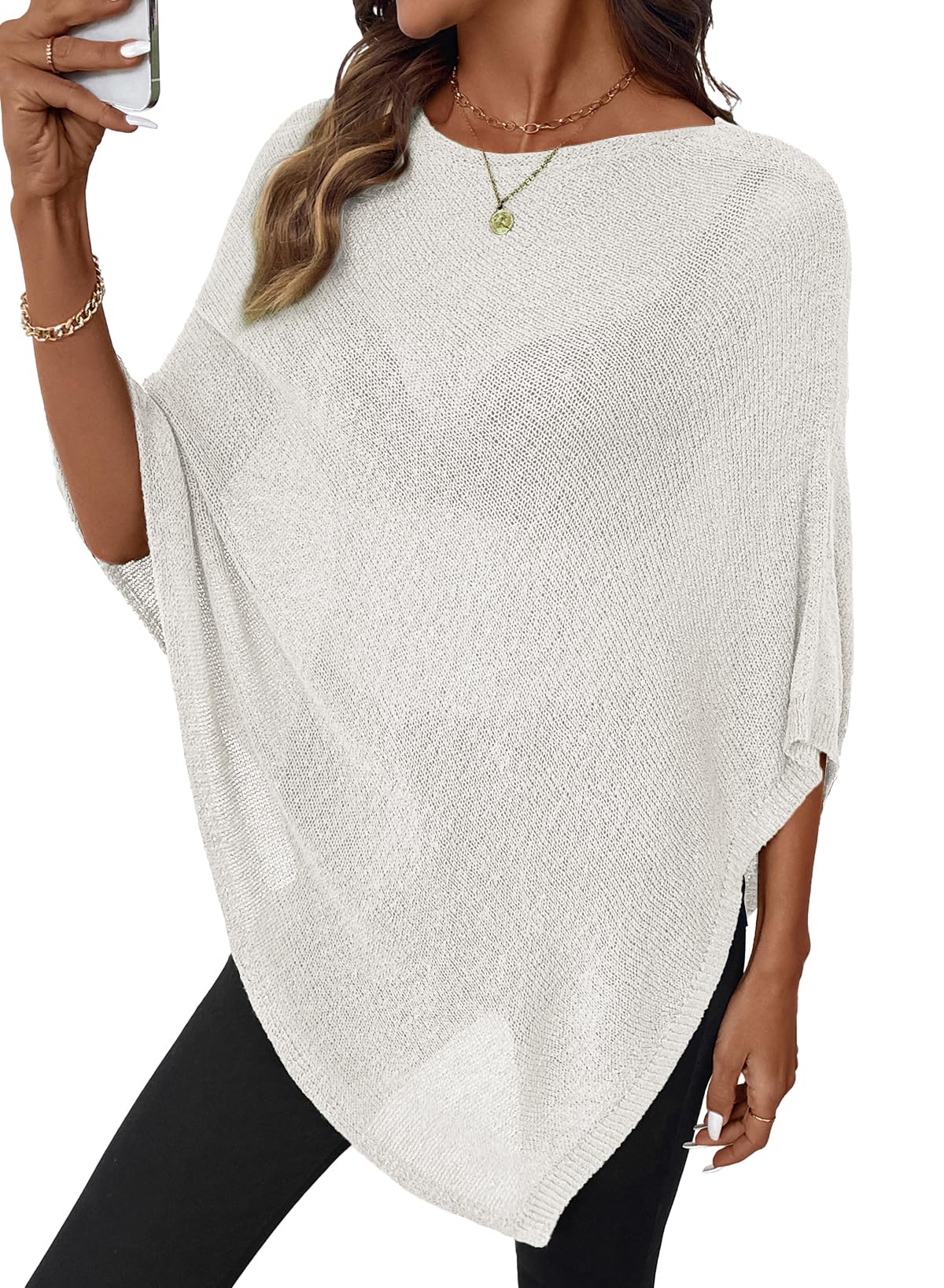 SHEWIN Womens Sheer Knit Poncho Crochet Summer Tops See Through Mesh Spring Sweaters Beach Cover Ups for Women 2026