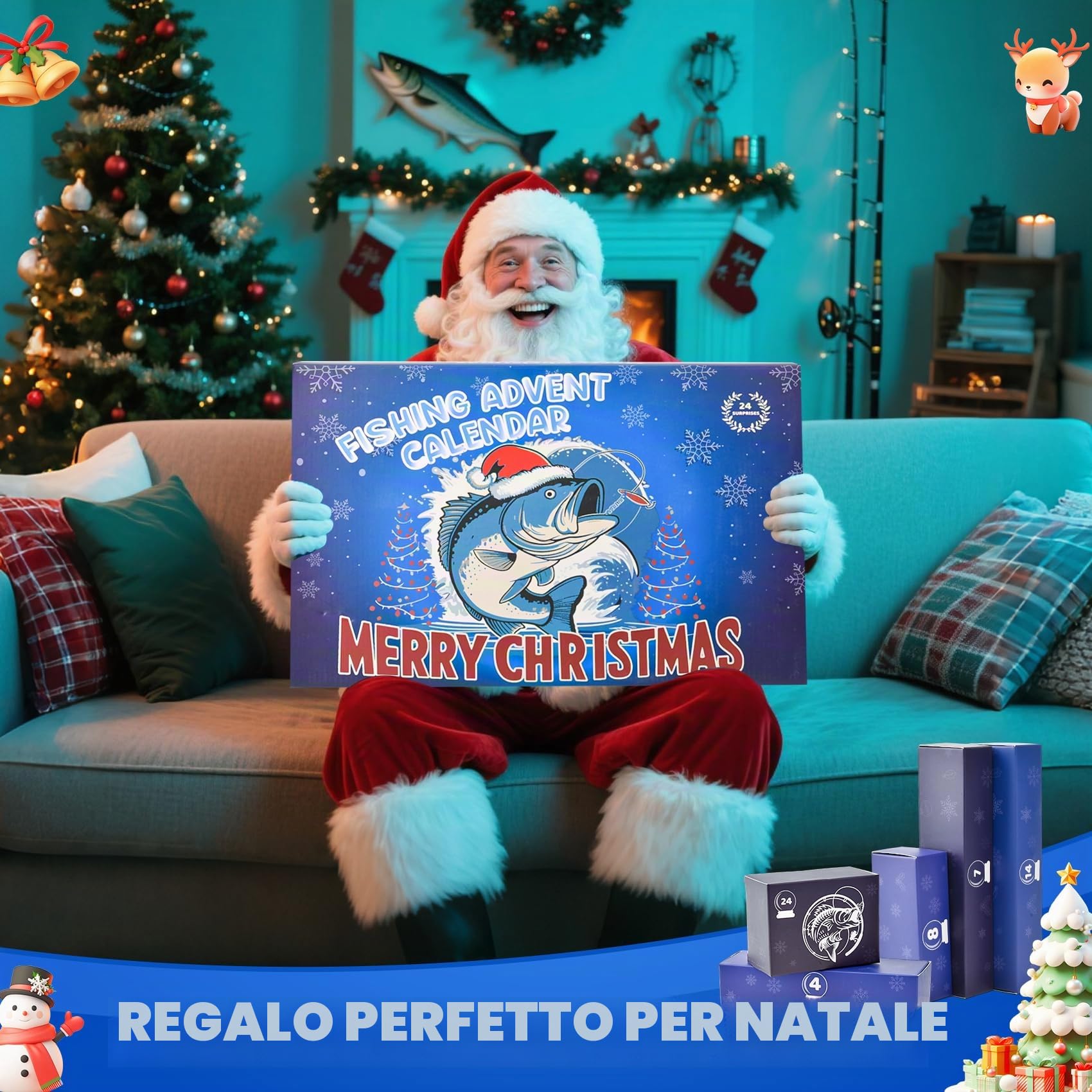 Calendario dell'Avvento per Pescatori 2025-24 Accessori da Pesca Premium - Calendario Avvento Pesca 2025 Appassionati di Pesca