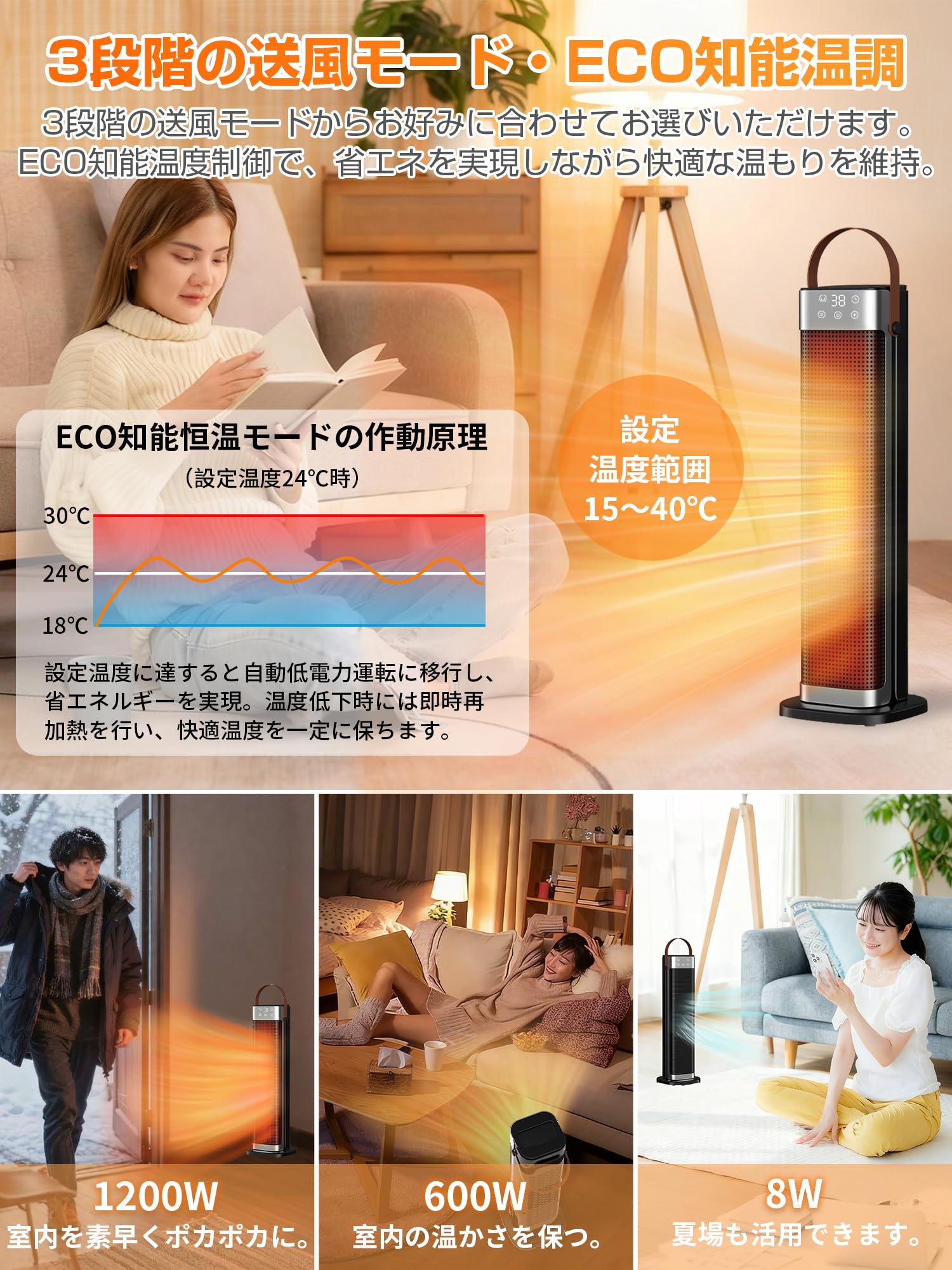 Amazon | セラミックヒーター【2025新登場 & ECO知能温調】2秒速暖