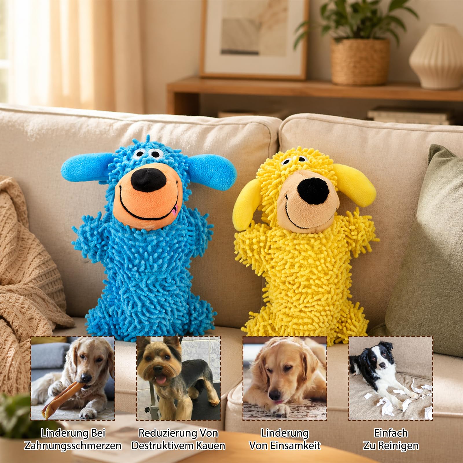2 Stück Kicherndes Zahnreinigungsspielzeug In Hundefarben Hundespielzeug, 15 x 10 cm, Unzerstörbares Kauspielzeug für Kleine Hunde, Robuster Begleiter zur Beschäftigung von Welpen und Katzen