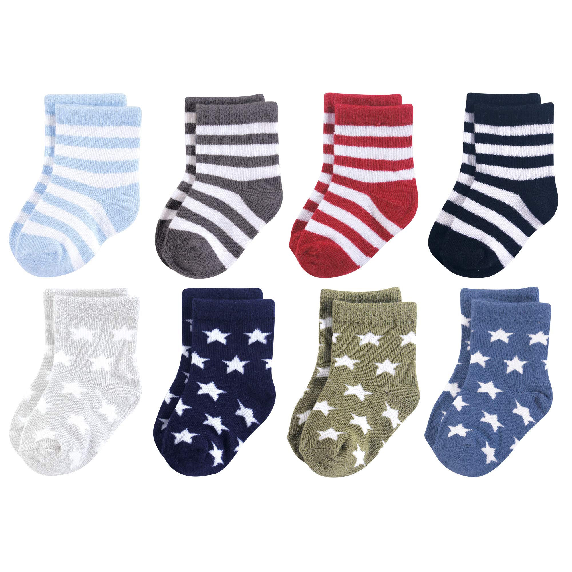 Luvable Friends Baby Basic Socks, Black and Blue Stars 8Pk, 12-24 Months