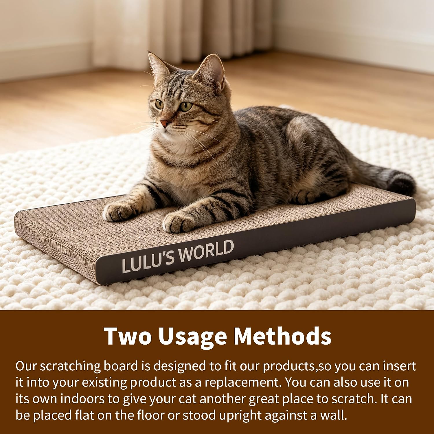 LULU'S WORLD Cat Scratching Board Replacement Refill, High Density Corrugated Paper, Pack of 2, Size 10.6 x 21.2 x 1.4 Inch for Indoor Cats