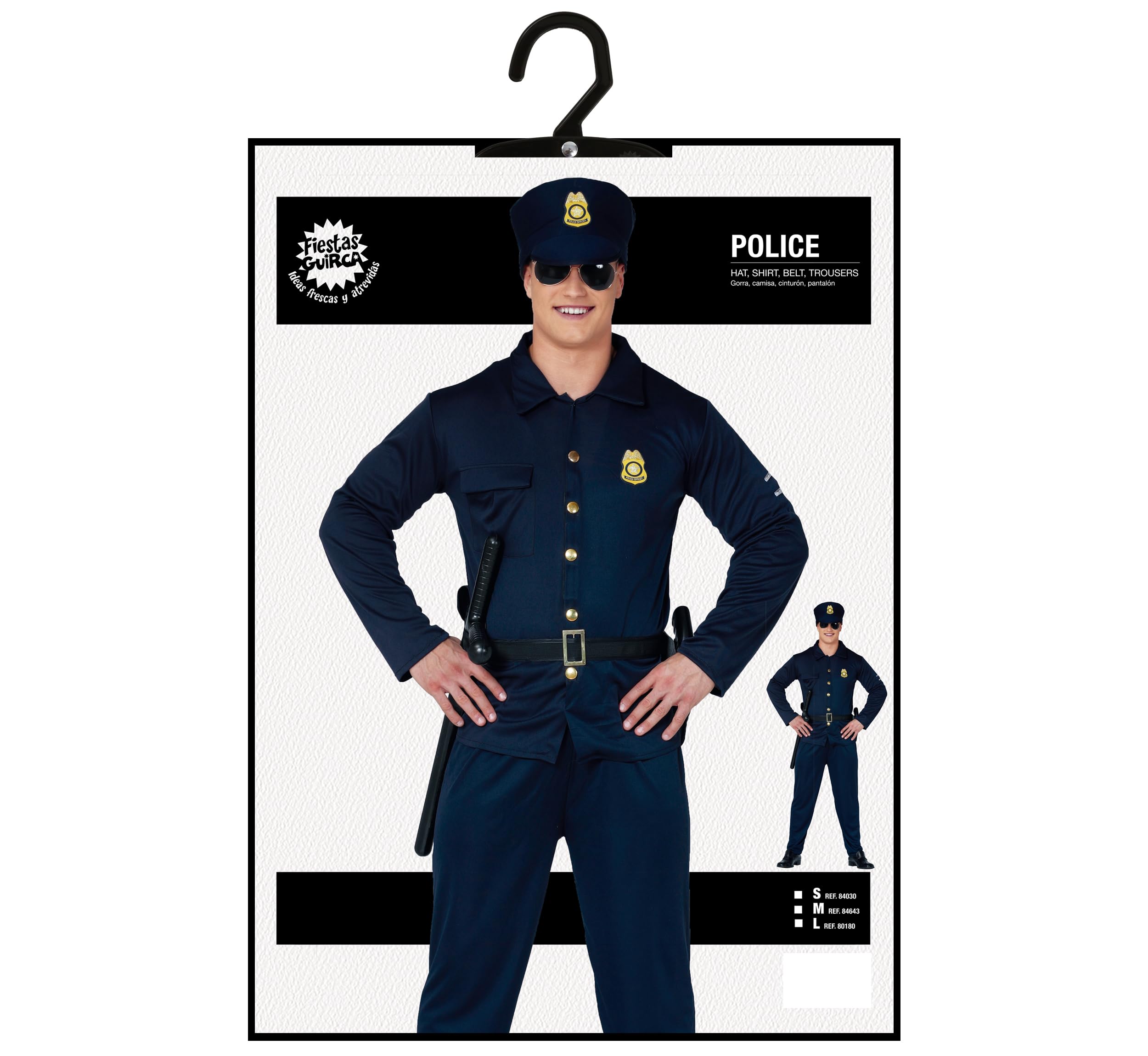 FIESTAS GUIRCA Policeman Mens Fancy Dress Costume - Navy Blue Police Uniform with Police Hat - Cop Fancy Dress Men Size XL 44-46