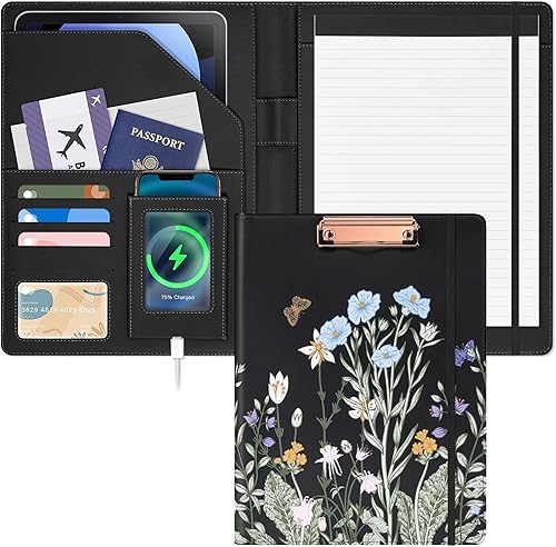 Vista 22 de Ospelelf Folio portapapeles con bloc de notas y bolsillo de cuero para almacenamiento de portapapeles para mujeres Tarotcards negras