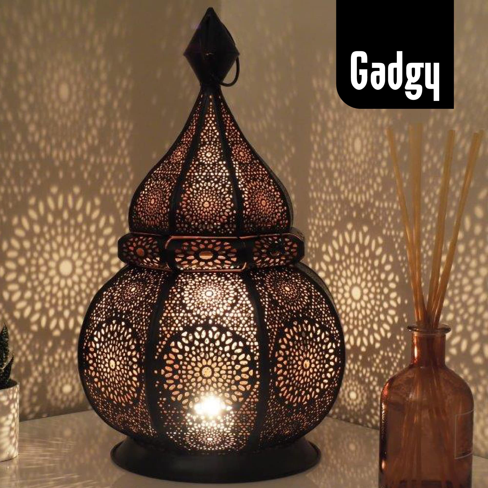 Gadgy Orientalische Laterne Marokkanische Lampe Metall 36 cm | Handgefertigtes Windlicht mit Schatteneffekt für Innen und Außen Ideal für Balkon Garten Ramadan und Wohnraum