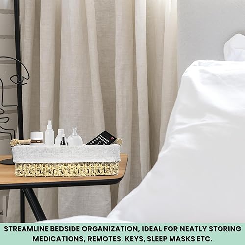 Miniatura 4 de Stackzey Cestas de baño para organizar, juego de 3 cestas de almacenamiento de papel higiénico para encimera con asas de madera decorativas,