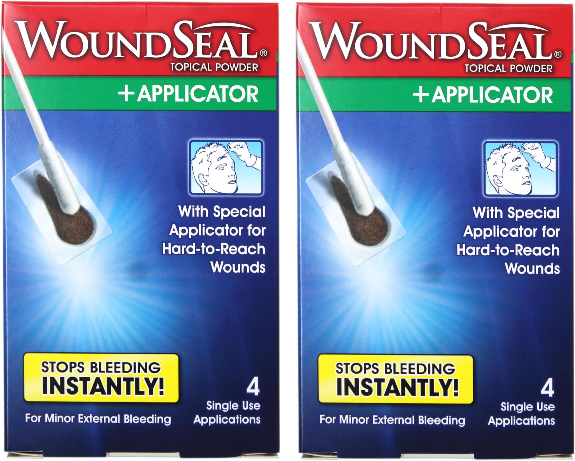 WoundSeal Topical Powder + Applicator for Minor External Bleeding, 4 Single Use Applications - 2 Pack