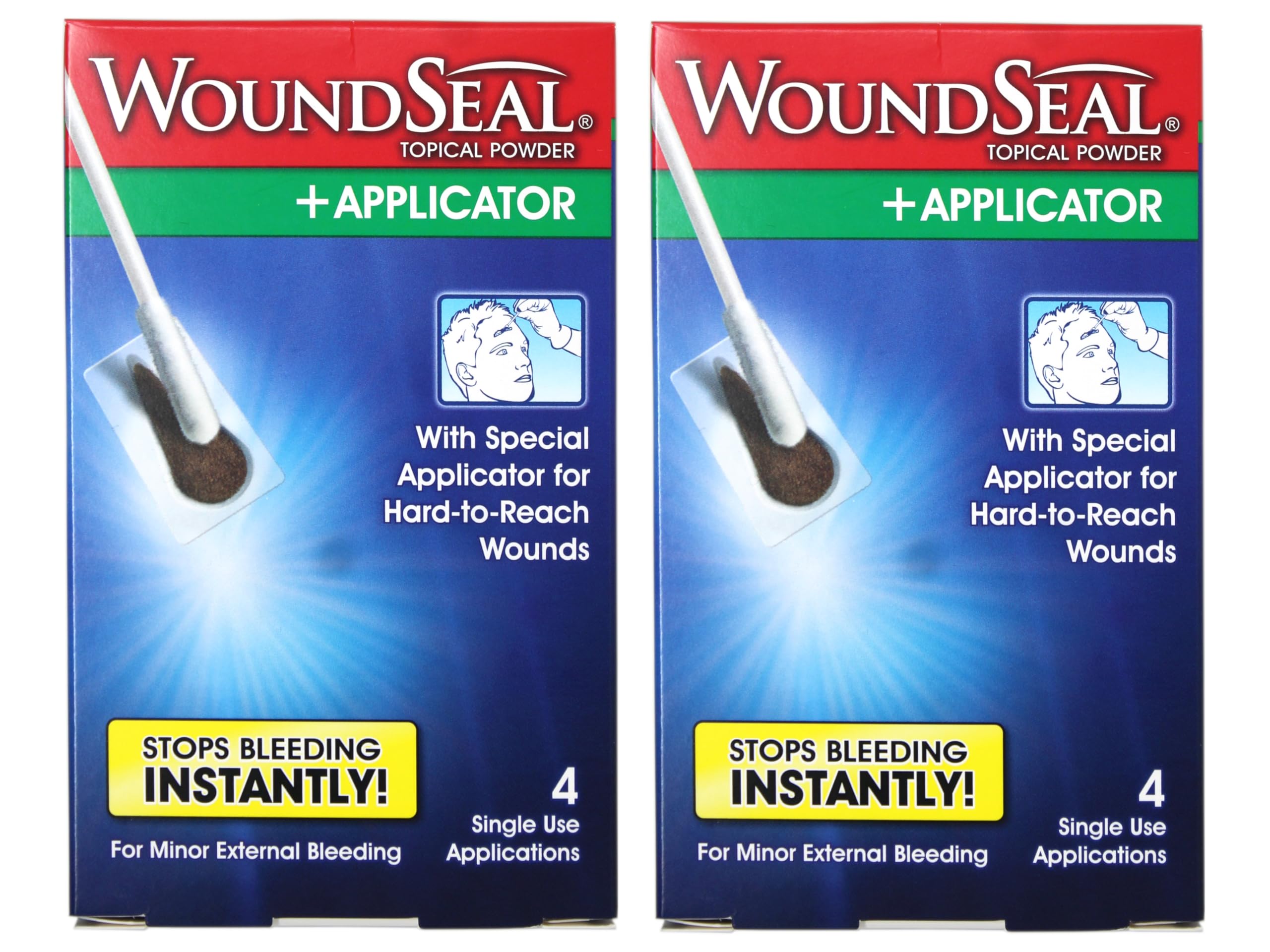 WoundSeal Topical Powder + Applicator for Minor External Bleeding, 4 Single Use Applications - 2 Pack