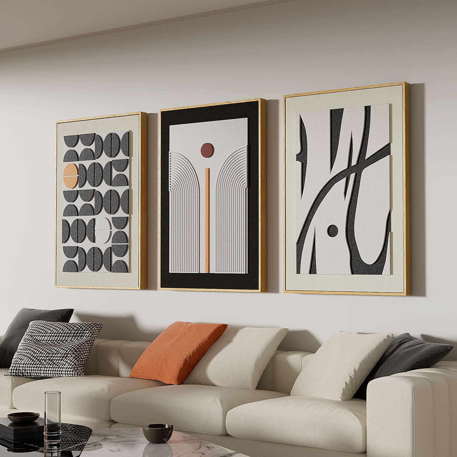 Large 3D Textured Framed Abstract Wall Art for Living Room 3 Piece Modern Boho Artwork for Walls Black
