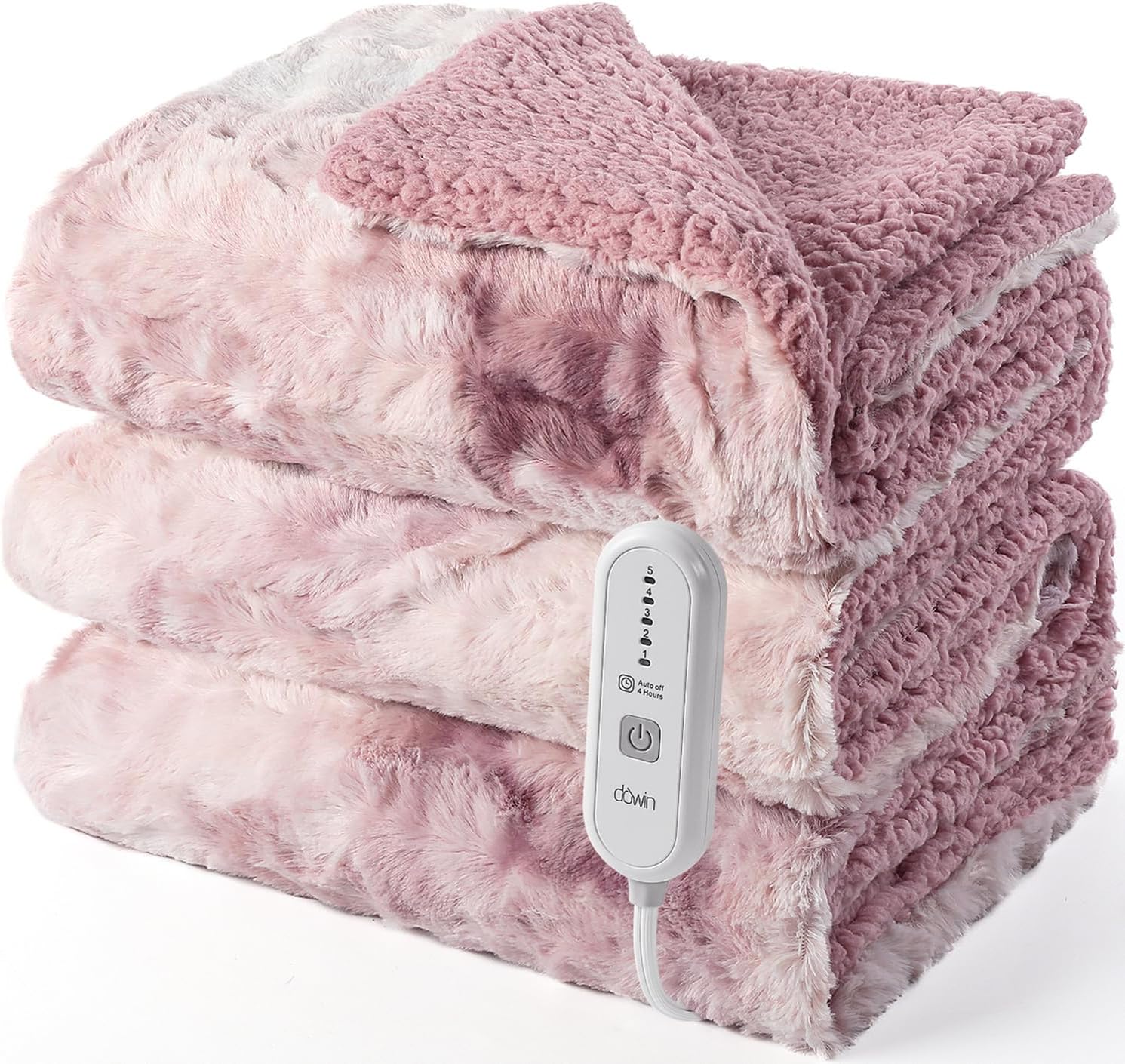 Heated Blanket Full Size,Pink Electric Blanket 72"x 84",Soft Faux Fur Tie-Dye Heating Blanket,5 Heating Levels & 10 Hrs Auto Off,Over-Heat Protection, ETL Certification