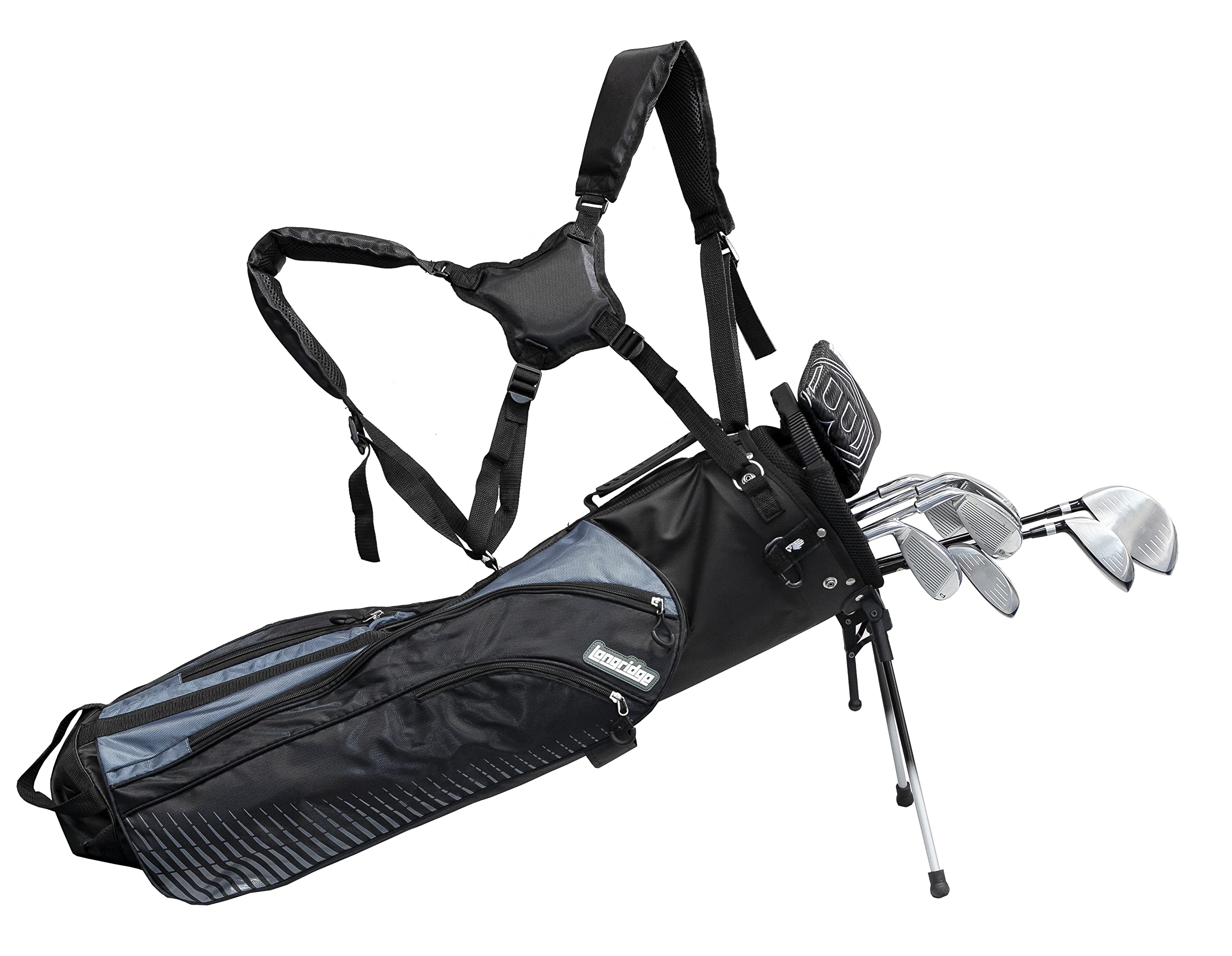 Longridge 7" Tri Lite Sonntags-Golf-Tragetasche - Schwarz/Silber