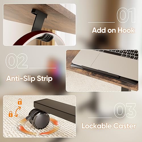 Miniatura 4 de Monomi Escritorio plegable móvil de 25.6 pulgadas, pequeño escritorio para computadora portátil con ruedas para computadora portátil con ruedas para