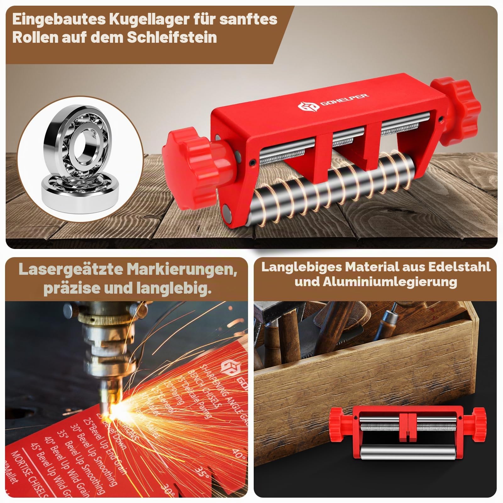 Schleifführung Schärfhilfe Schärfen Schleifhilfe Stechbeitel Mit Schleifsteine, Schleifführungswerkzeug, Meißel Schärfvorrichtung, Honing Guide für Meißel und Ebenen Breite 0.25-7.1cm