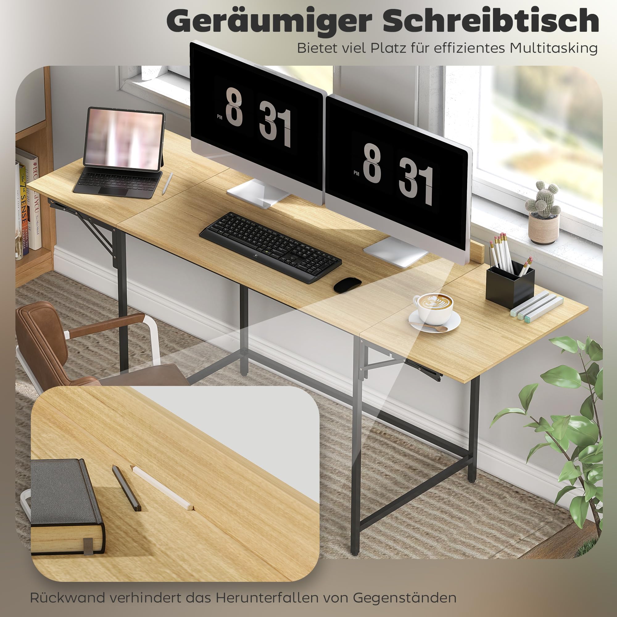 HOMCOM Schreibtisch Klappbar Modern-Design 100/135/170 x 58 x 78 cm Eiche