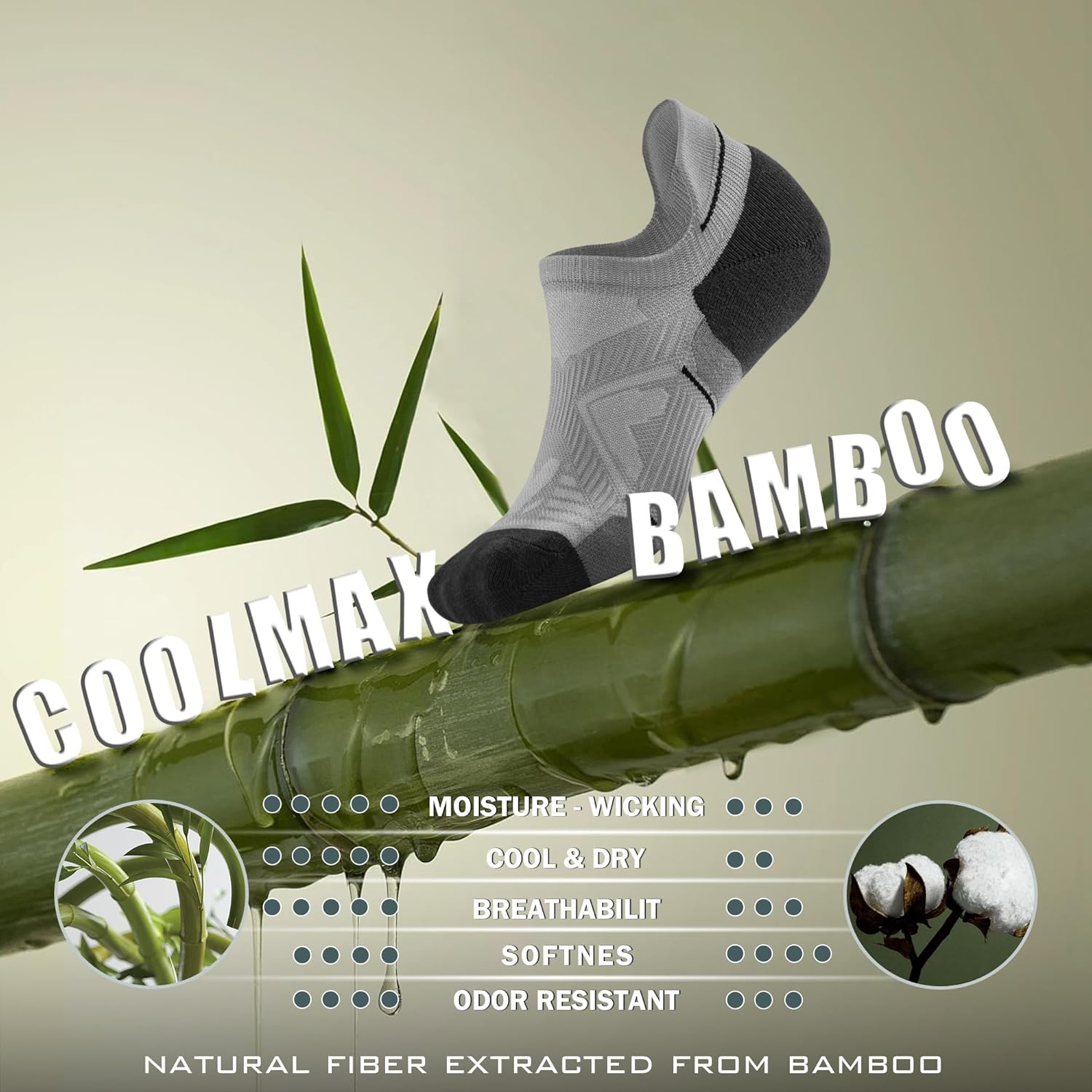 BRISIRA Bamboo Viscose Coolmax Mens No Show Socks Cushioned Moisture Wicking Anti Blister Athletic Low Cut Socks - Image 2