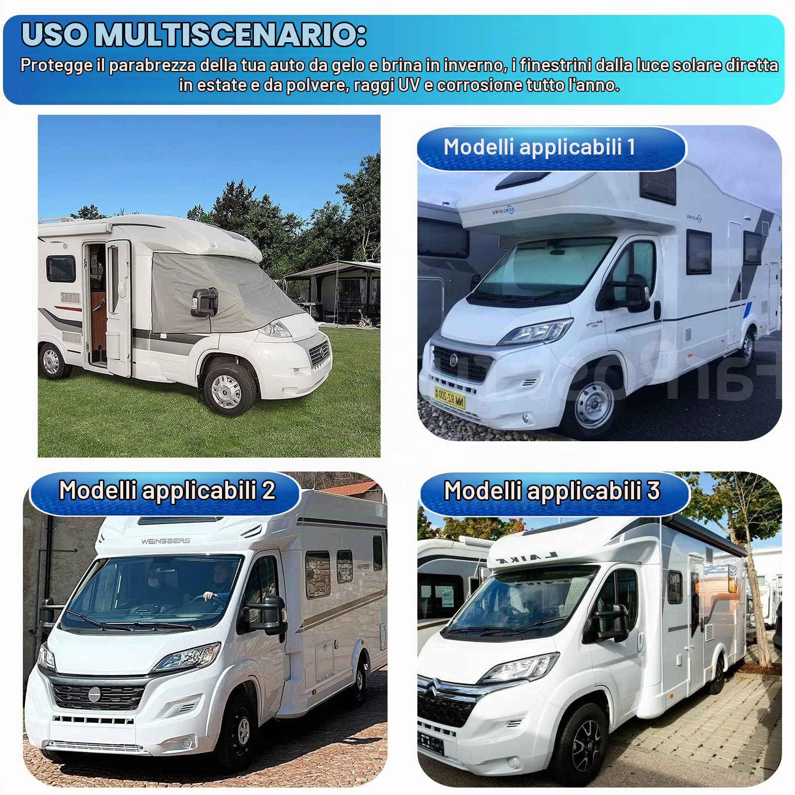 Parasole Fiat Ducato X250 X290 - Interno Camper, Protezione Privacy e UV, Tappetino Termico