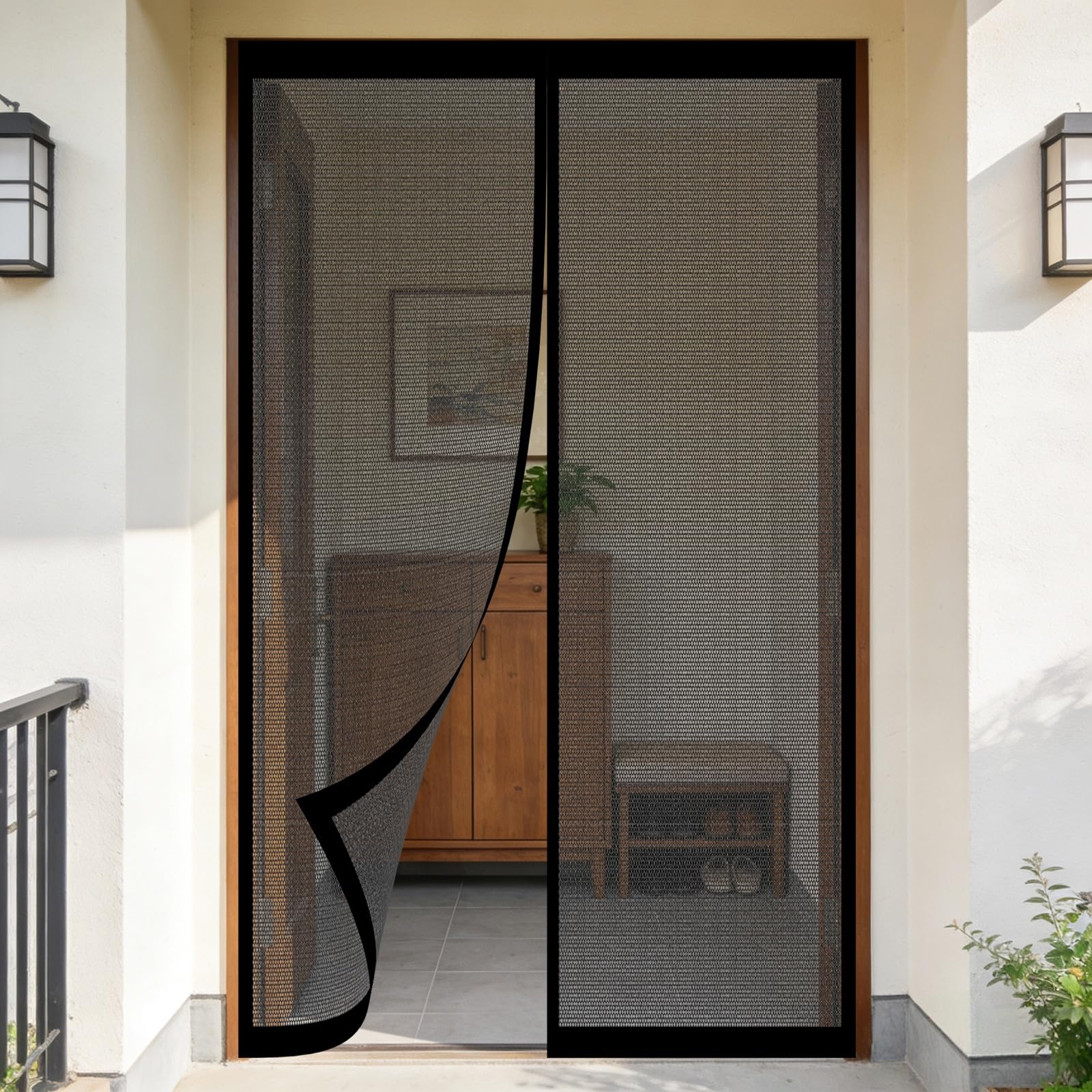 Rideau anti-mouche 170x160 cm noir pour porte et couloir sans perçage