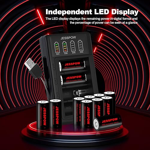 Miniatura 3 de JESSPOW Baterías recargables CR123A, paquete de 12 con cargador, baterías de litio CR123a 750mAh 3.7V para cámaras Arlo