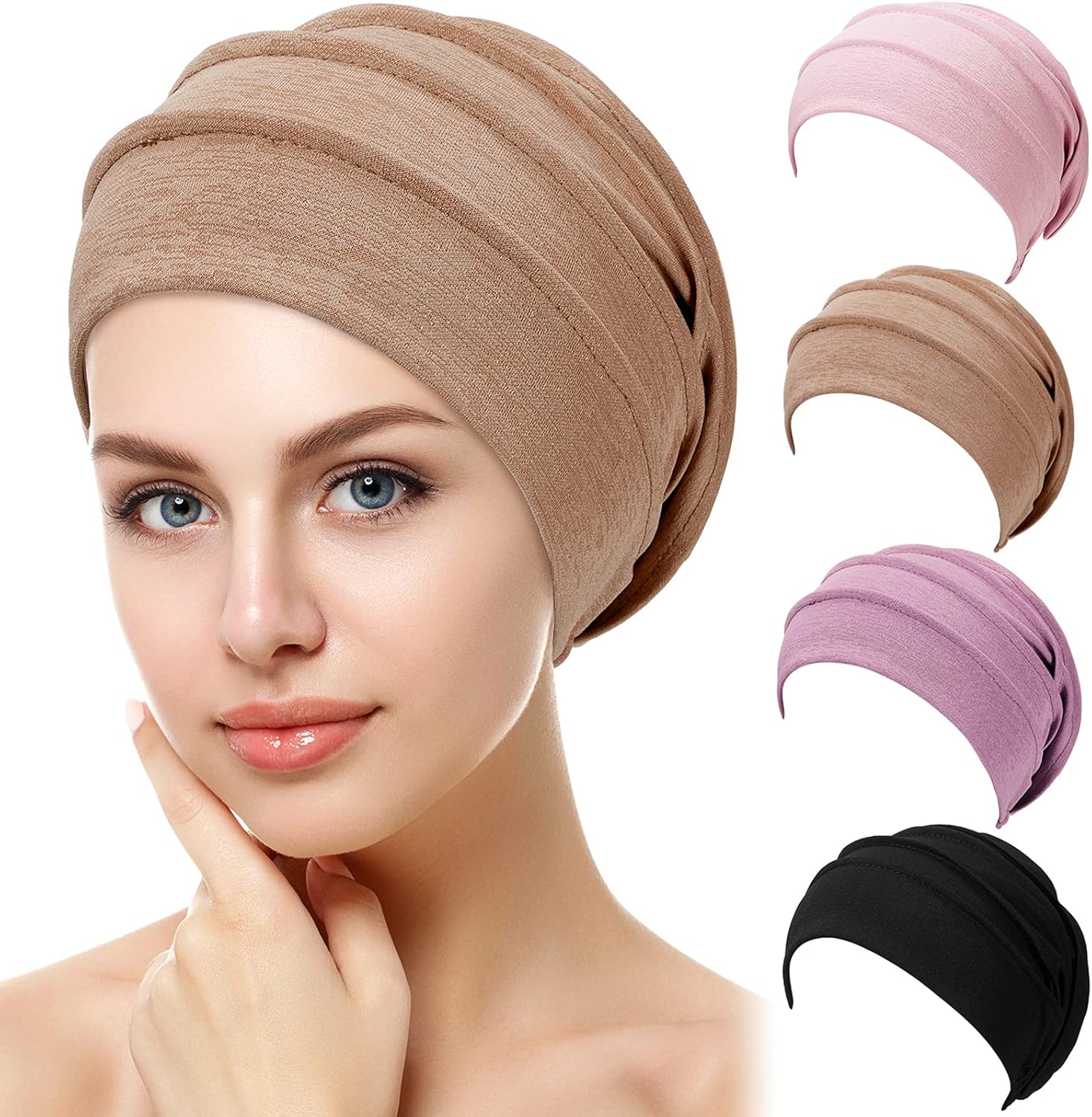 Syhood 4 Pieces Slouchy Beanies Hats Soft Polyester Sleep Cap Stretchy Sleeping Cap Headwear for Women