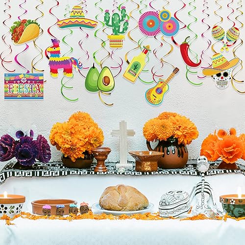 Miniatura 6 de 30 piezas de decoración de remolinos colgantes para fiesta mexicana, cartulina mexicana, fiesta del Cinco de Mayo, Taco, Twosday, cumpleaños, papel