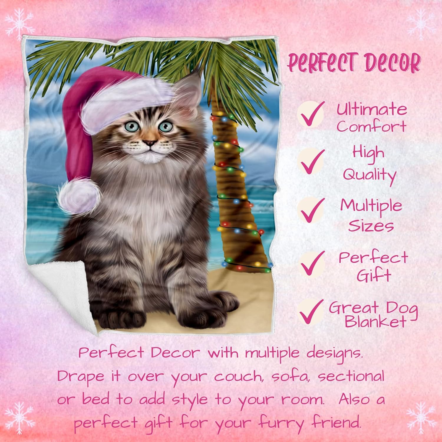 Doggie of the Day Maine Coon Cat Blanket - Christmas Summertime Beach - Super Soft & Warm Pet Theme for Sofa or Bed, Warm Fleece, Sherpa or Woven Material, BLNKT163711 (50x60 Woven)