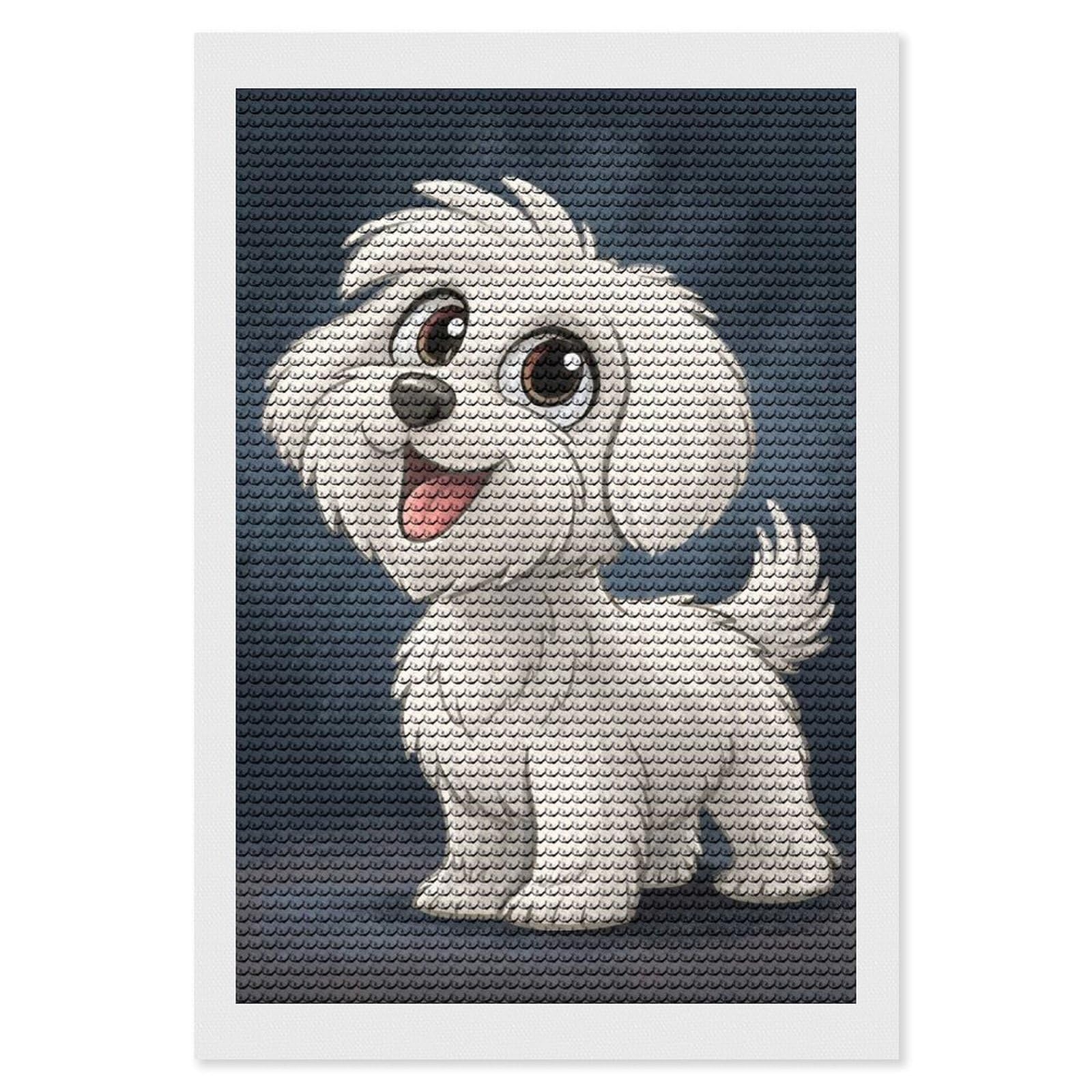 Junmoney Cartoon Maltese Dog Illustration Diamond Art Canvas 8"x12", for Adults, Pleasing Wall Art Project, Modern Decor, Gift Idea, Nice Detail and Sparkle