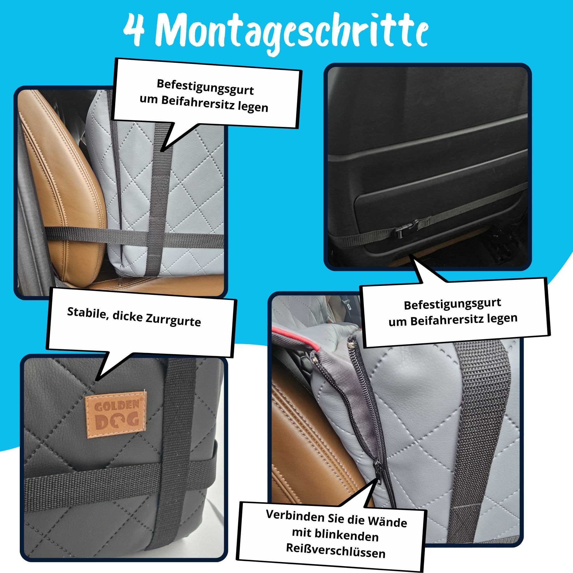 GoldenGroup Hundeautositz Kunstleder Hundesitz Hundebett Autokörbchen Hundedecke Hundekorb Transportbox Autositz Gesteppt für Rückbank Vordersitz M-55x45x25h