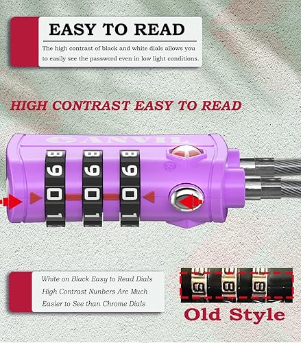 Miniatura 4 de ANVIL Candado de combinación de 3 dígitos aprobado por la TSA con bloqueo de cable de acero de aleación de zinc, ideal para maleta de viaje