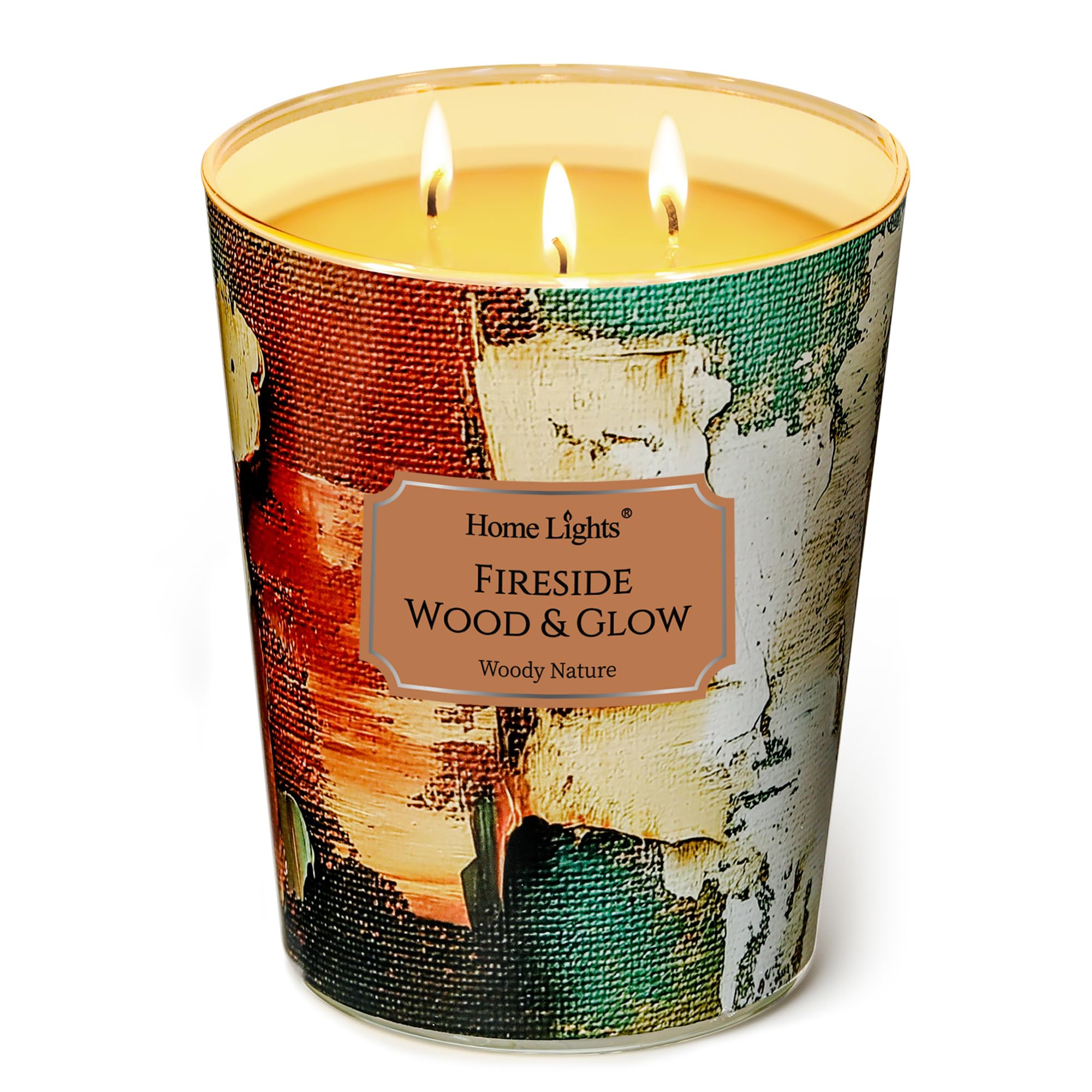 Home Lights 3-Wick Candles for Home Scented - 34oz Soy Wax Candle Long-Lasting Fragrance, Industrial Chic Home Decor and Housewarming Gifts, Fireside Wood &amp; Glow